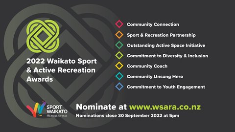 Nominations close soon for the 2022 Waikato Sport & Active Recreation Awards